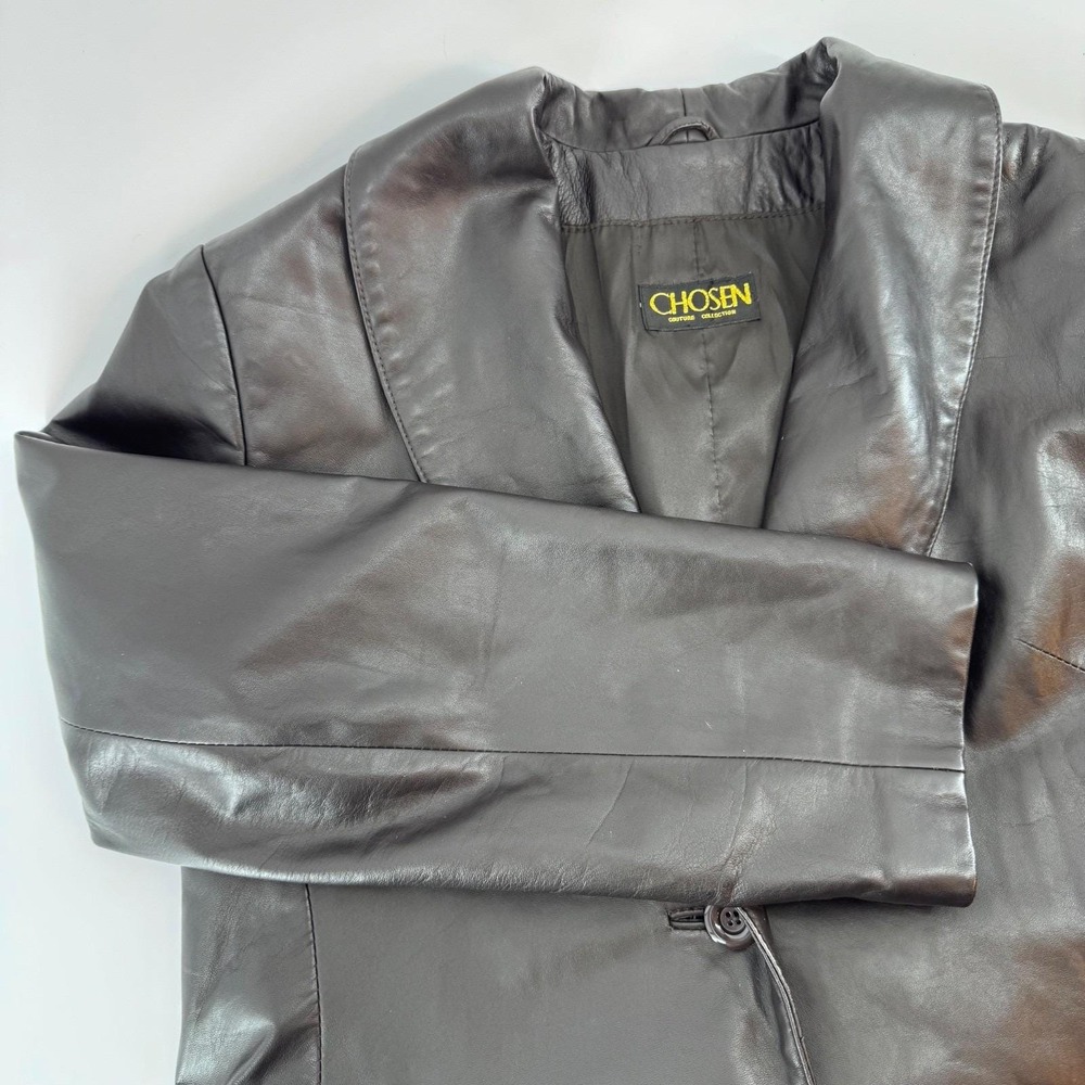 Vintage Chosen Couture XL Black Leather Blazer Jacket Women's Mid Length Parisia - Picture 2 of 16